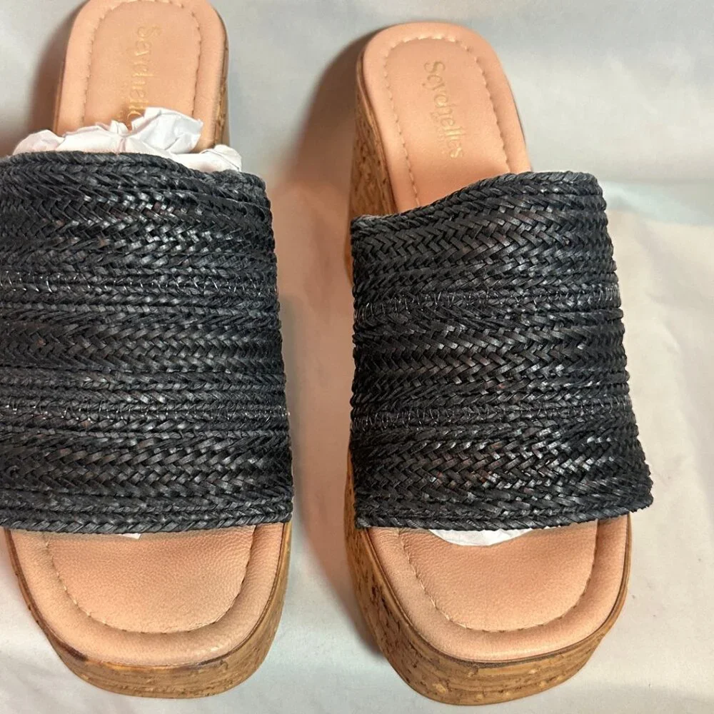 NIB | Seychelles | Applause Woven Platform Mule Sandals | Black | Sz 8.5